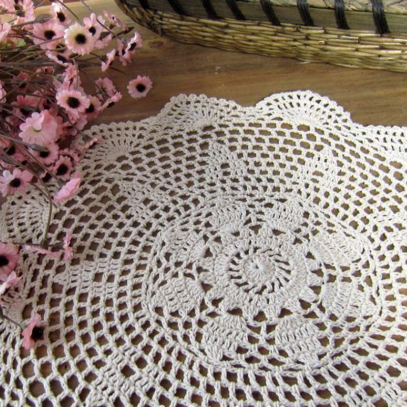 Damanni Cotton Handmade Crochet Lace Tablecloth Doilies Doily,Round,Beige,16 Inch - Image 2